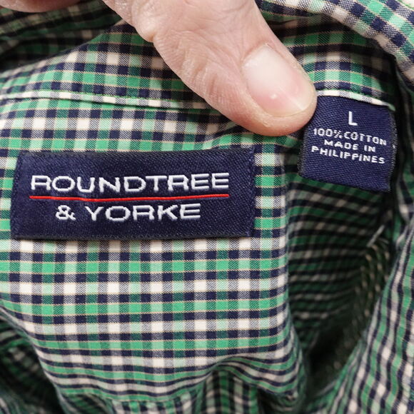 ROUNDTREE & YORKE GREEN GINGHAM CHECK BUTTON DOWN SHIRT MENS SZ L LARGE - Picture 6 of 6